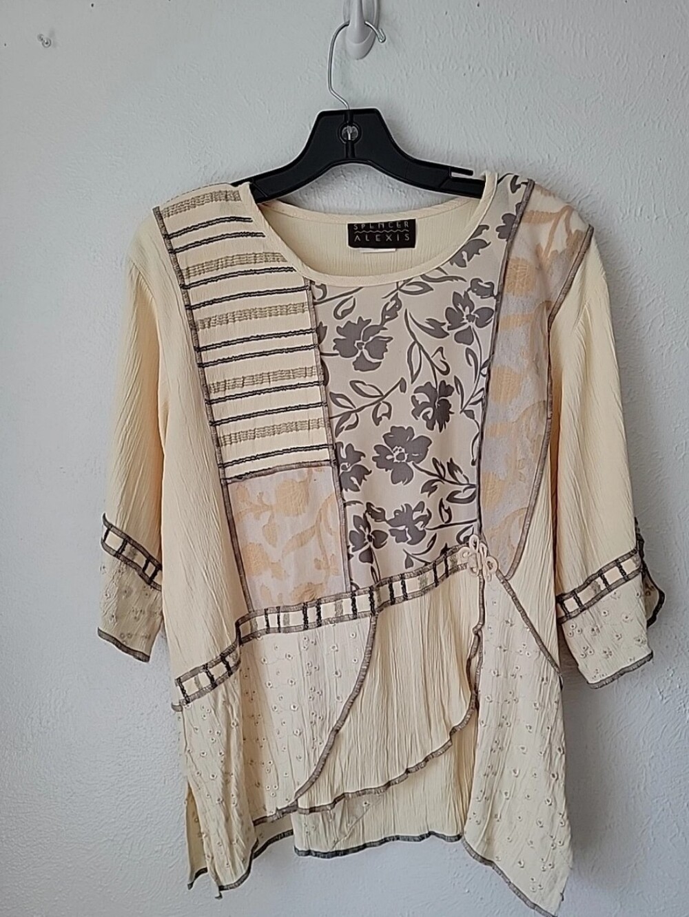 Vintage Spencer Alexis Cream Y2k Patchwork Tunic Kimono Top Fairy Boho